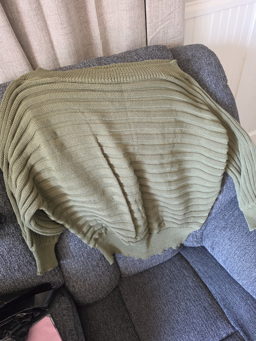 SHEIN Olive Green Off-Shoulder Ribbed Knit Sweater